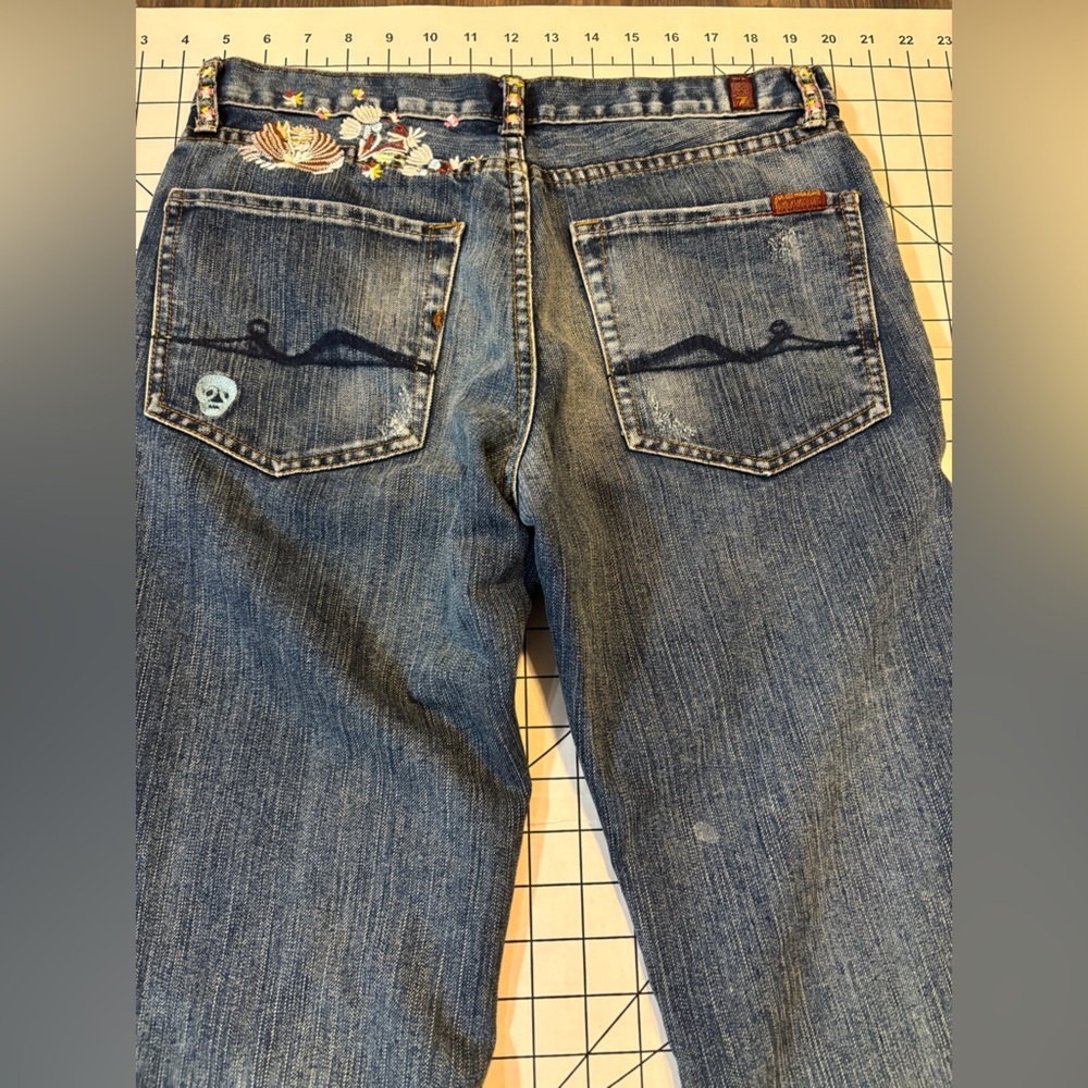 RARE 7 For All Mankind + Zac Posen Blue Flare Jeans with Botanical Embroidery - Picture 12 of 15